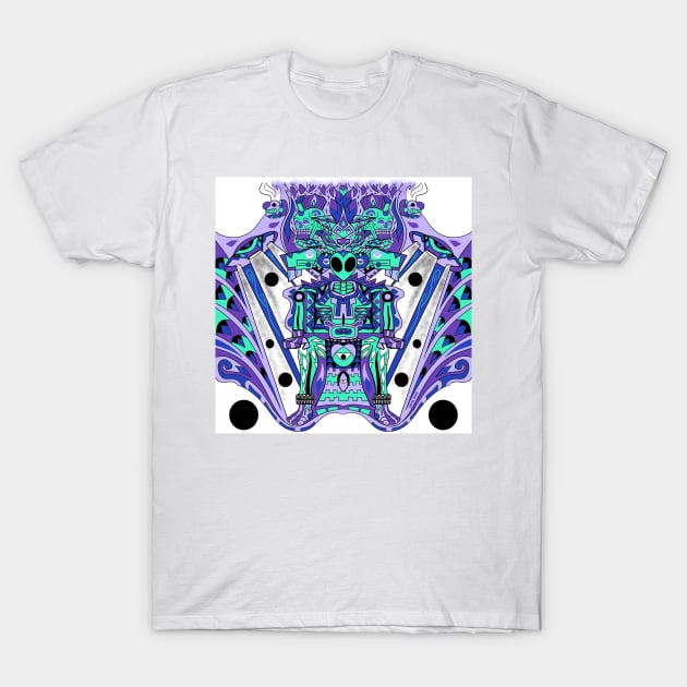 Alien mictlan spacecraft in mandala codex ecopop pattern T-Shirt by jorge_lebeau